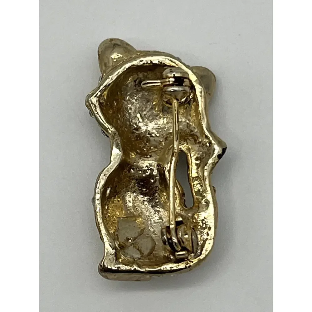 Small Gold Tone Rhinestones Kitty Sparkle Pin Brooch Fashion Jewelry Accessory